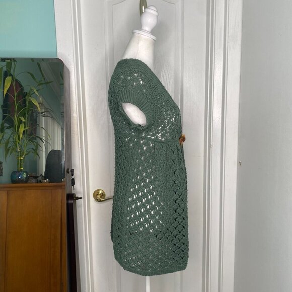 Free People Green Open Knit Crochet 2 Button Top, Size XS #343 - Picture 6 of 11